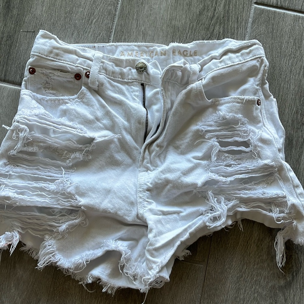 American Eagle high waist white denim shorts